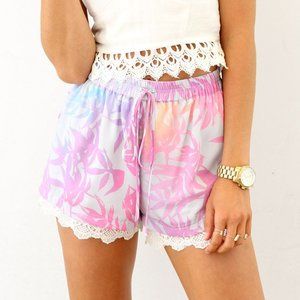 Sabo Skirt | NWT Pastel Print Shorts, Lace Trim